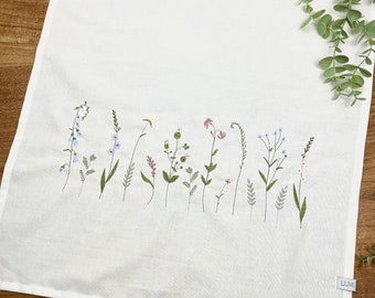 embroidered tea towel DELICATE FLOWERS