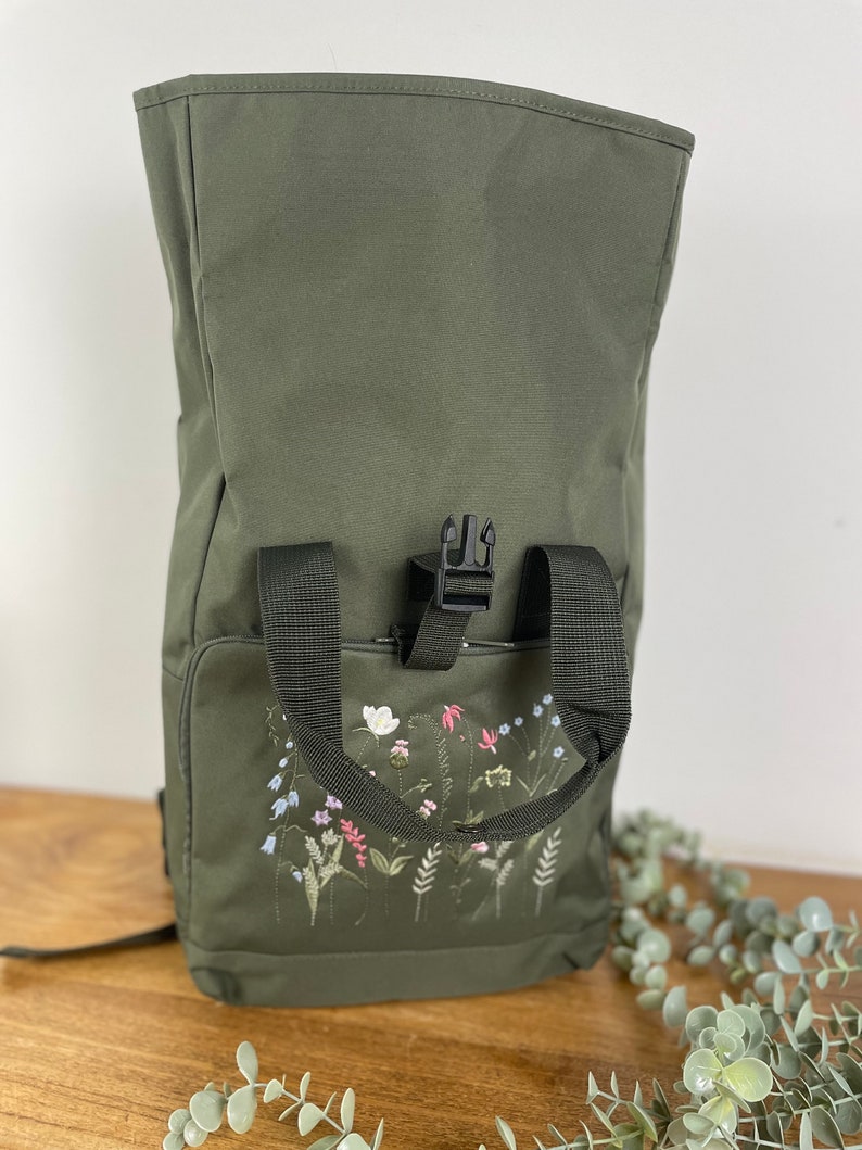 Rucksack, Rollrucksack, BackPack mit Wildblumen Stickerei Bild 10