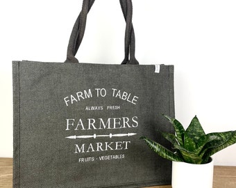 bestickte Markttasche FARMERS MARKET - nachhaltige Jutetasche , Einkaufstasche, Henkeltasche