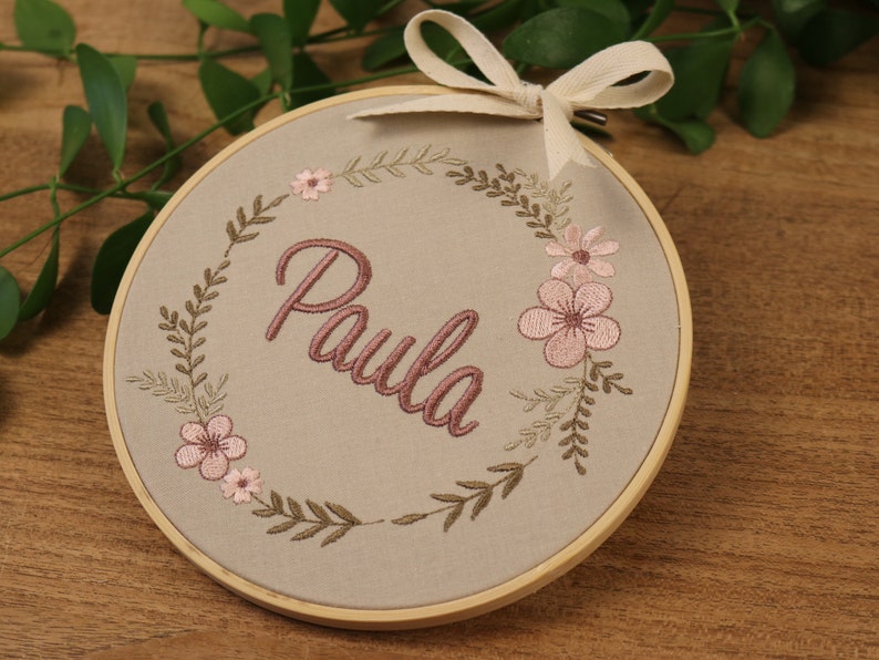 Name tag PAULA, personalized embroidery frame small flowers free national shipping image 2