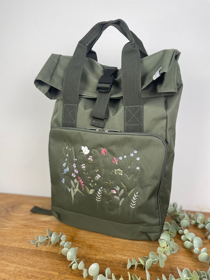 Rucksack, Rollrucksack, BackPack mit Wildblumen Stickerei Bild 1