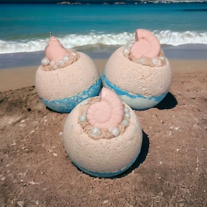 Bomba de Banho de Praia - Uma Escapada Oceânica Relaxante, Efervescência Refrescante, Ingredientes Orgânicos Artesanais, Presente Perfeito para Amantes de Spa e Entusiastas de Autocuidado