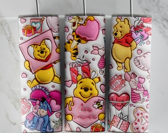 3D Inflated Pooh Valentine Tumbler Wrap, Winnie 3D Pink Valentine Inflated Tumbler Wrap, Happy Valentine Day, Valentine Tumbler Wrap