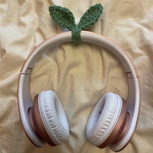 Cute green crochet sprout tie for headphones/ headband accessory