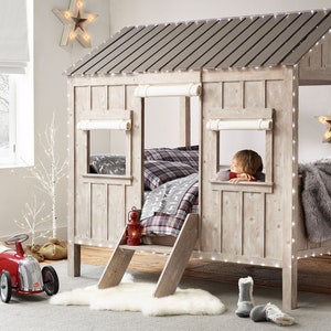 Twin Sized Cabin Loft Bed Plans, Montessori bed plan, Kid&#39;s Cabin Bed Tutorial, Twin Size Bed Frame Build Instructions, Instant Download PDF