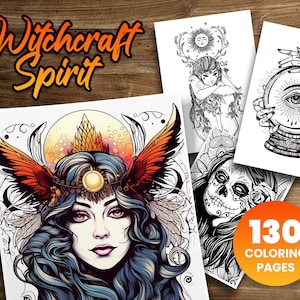 Witch Spirit Coloring Book: 130+ Grayscale Witchcraft Pages (Printable PDF)