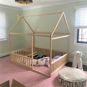 Montessori Full Size Bed Plan: DIY Wood House Bed with Fence (Download PDF)