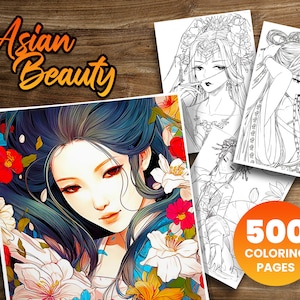 500+ Asian Beauty Coloring Pages: Vintage Ladies, Manga Art (Printable PDF)