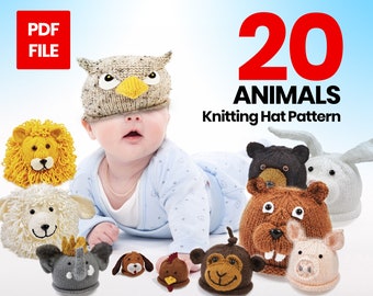 Newborn Animal Hats Knitting Pattern: Bear, Fox, Owl, Pig (PDF Download)
