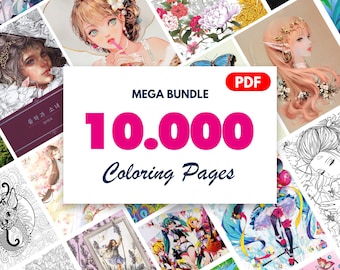 Fantasy Coloring Pages Bundle: Anime, Floral, Magical (PDF Download)