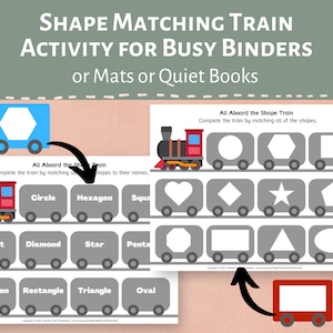 Shape Matching Train Busy Binder Pages | Preschool Shapes | First Busy Binder for 2 year old, 3 year old, & 4 year old | Pre K Busy Book