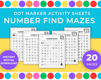 Finden Sie die Number Dot Marker Maze Aktivität zum Lernen der Zahlen 1-20 | Finde die Zahl Arbeitsblätter für Vorschule und Kindergarten