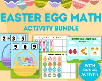 Easter Math Activity Bundle for Easter Busy Book and Spring Learning Binder Printables with Easter Addition Subtraction and Easter Patterns
