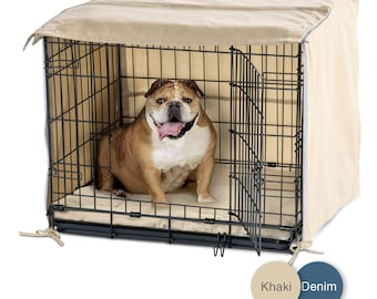 Pet Dreams Dog Crate Cover - Breathable Fabric Kennel Topper for Double-Door Crates, Cotton Blend, Fits iCrate Cages