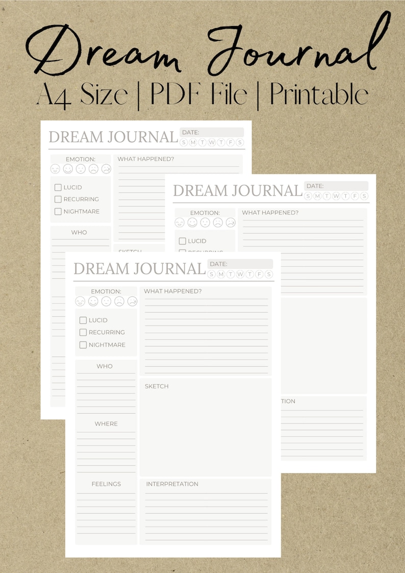 Printable Dream Journal PDF Digital Download Dream Tracker A4 Etsy