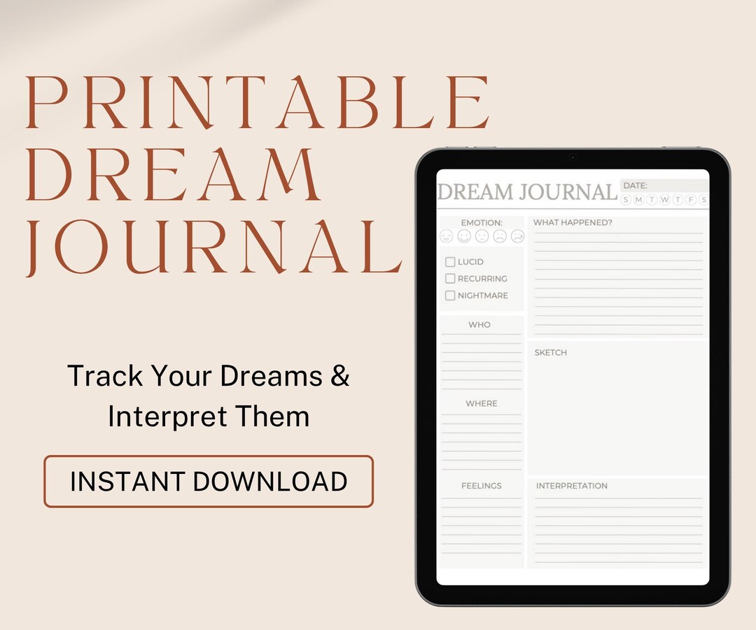 Printable Dream Journal PDF – Digital Download, Nighttime Reflection ...