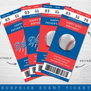 printable los angeles dodgers surprise gift tickets dodgers etsy