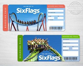 printable six flags surprise gift ticket boarding pass trip etsy