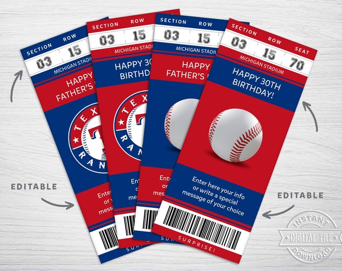 Digital Texas Rangers Surprise Ticket Gift Rangers Custom Etsy