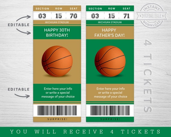 Dallas Mavericks Game Ticket Gift Voucher  Printable Surprise NBA  Basketball Tickets