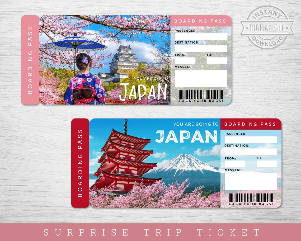 Printable JAPAN Surprise Trip Gift Ticket Printable Boarding Etsy