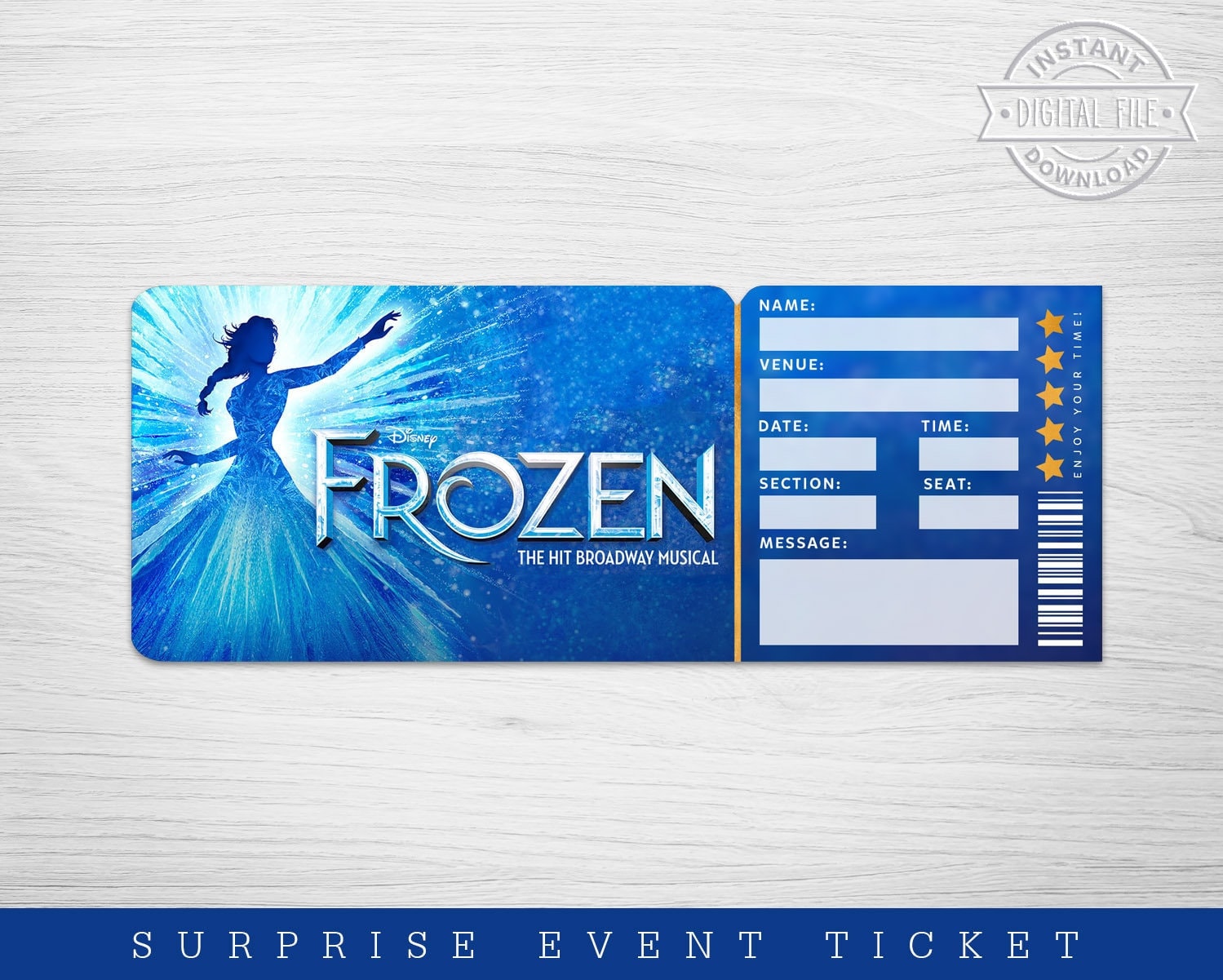 Printable Frozen Broadway Surprise Ticket Frozen the Musical Etsy