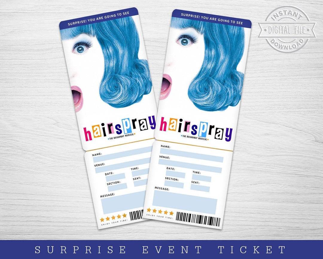 Printable Hairspray Broadway Surprise Ticket Hairspray the Etsy
