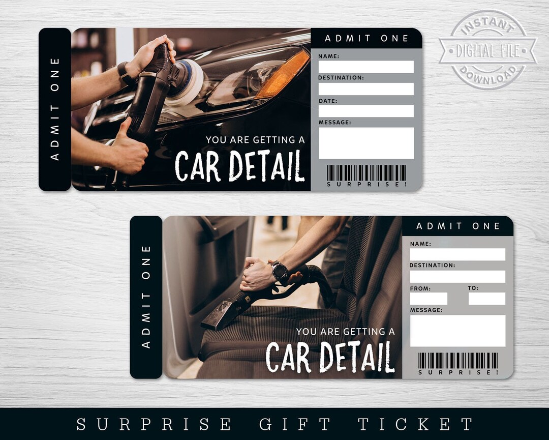 Car Detailing Gift Certificate Car Detail Surprise Gift Etsy