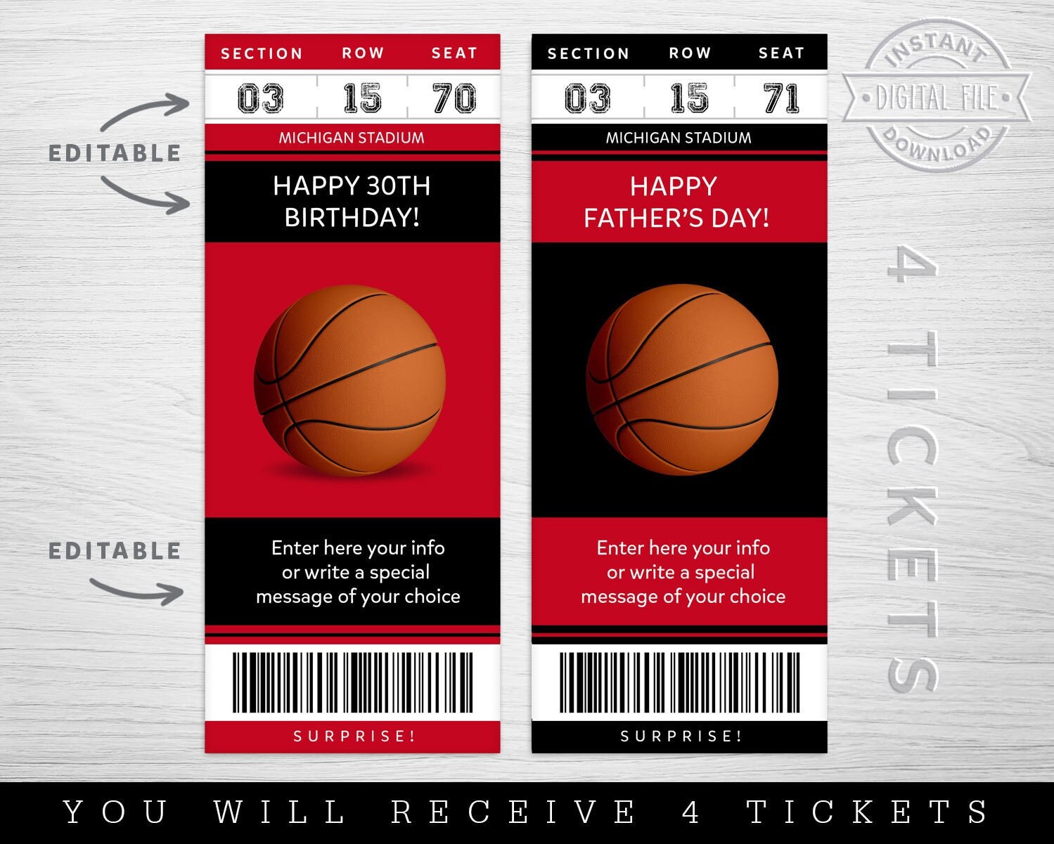 Atlanta Hawks Game Ticket Gift Voucher  Printable Surprise Basketball  Tickets