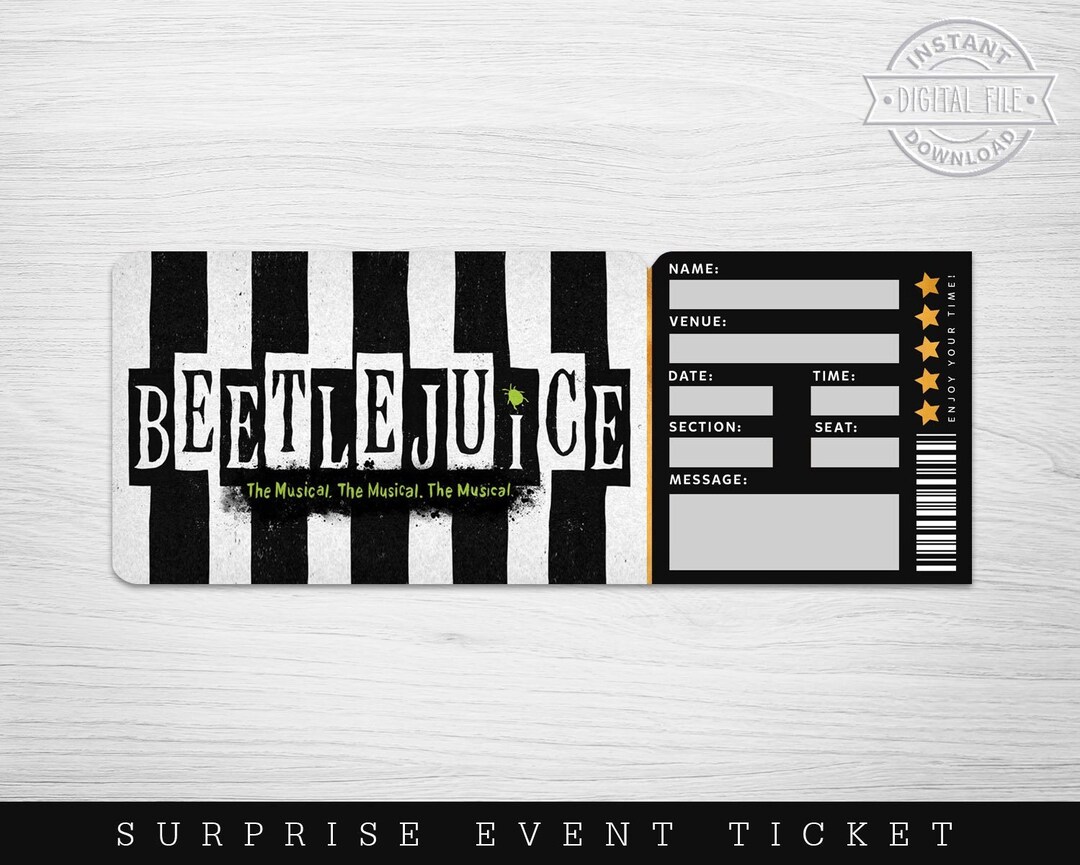 Printable Beetlejuice Broadway Surprise Ticket Beetlejuice Etsy
