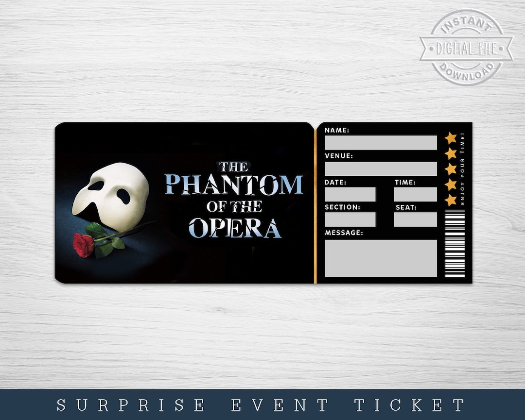 Printable Phantom of the Opera Broadway Surprise Ticket Etsy