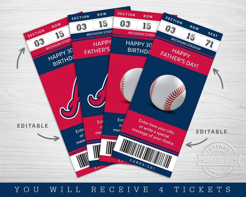 Digital Atlanta Braves Surprise Ticket Gift Atlanta Braves Etsy