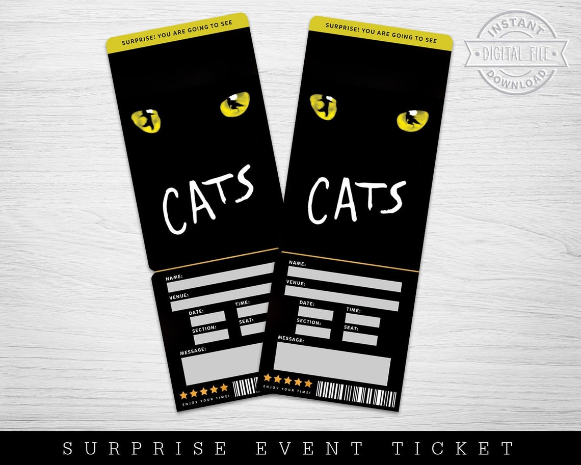 Printable CATS Broadway Surprise Ticket Cats the Musical Etsy