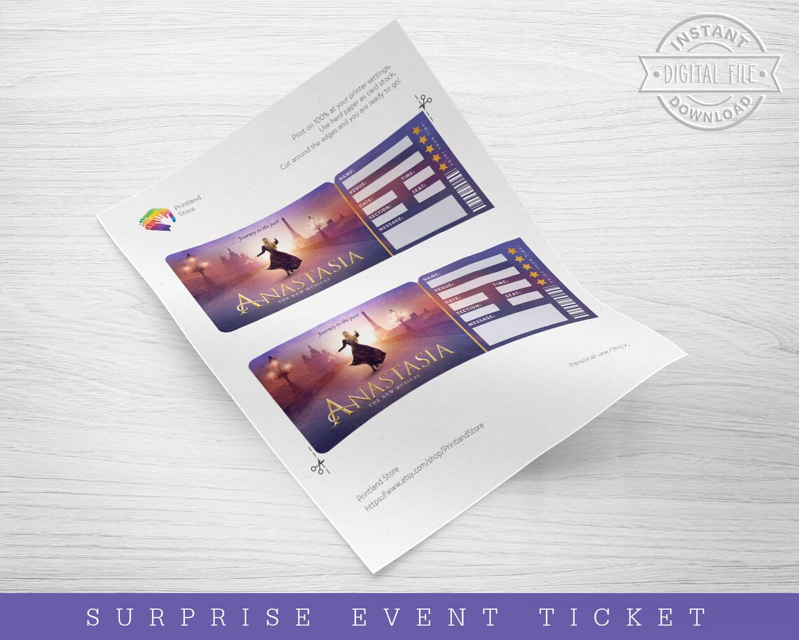 Printable Anastasia Broadway Surprise Ticket Anastasia the Etsy