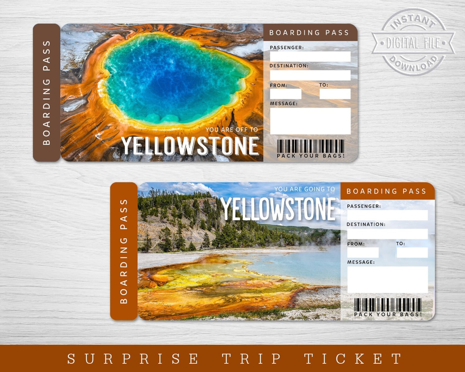 Digital Yellowstone Surprise Trip Gift Ticket Printable Etsy