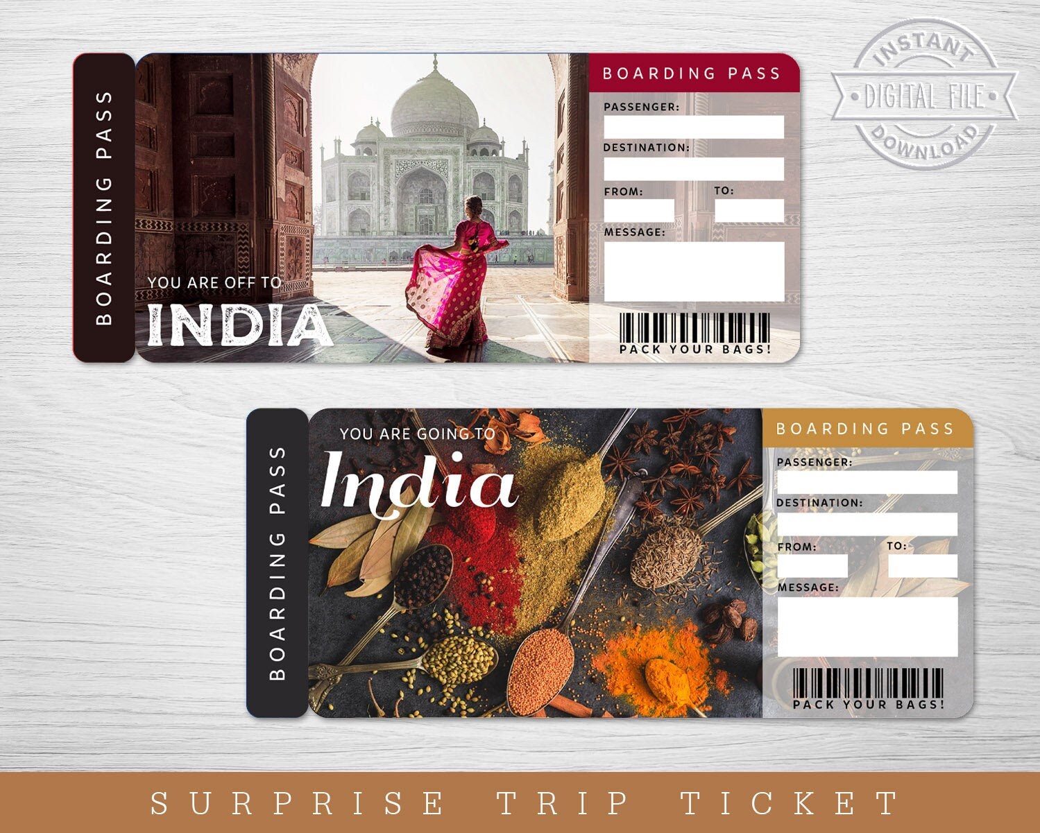 Printable INDIA Surprise Trip Gift Ticket Printable Boarding | Etsy