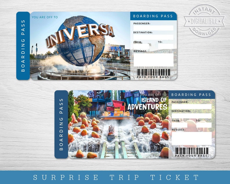 Printable UNIVERSAL STUDIOS Surprise Trip Ticket Universal Etsy