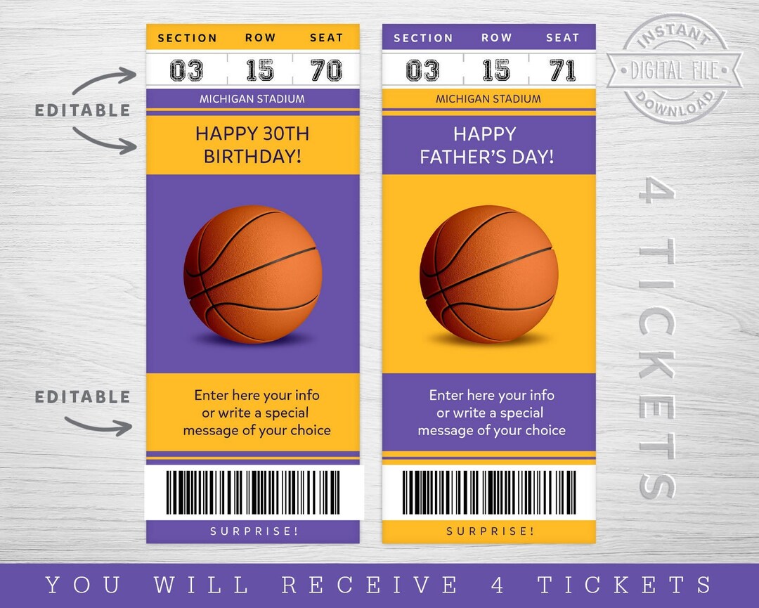 Digital Los Angeles Colors Surprise Ticket Gift, Faux LA Basketball
