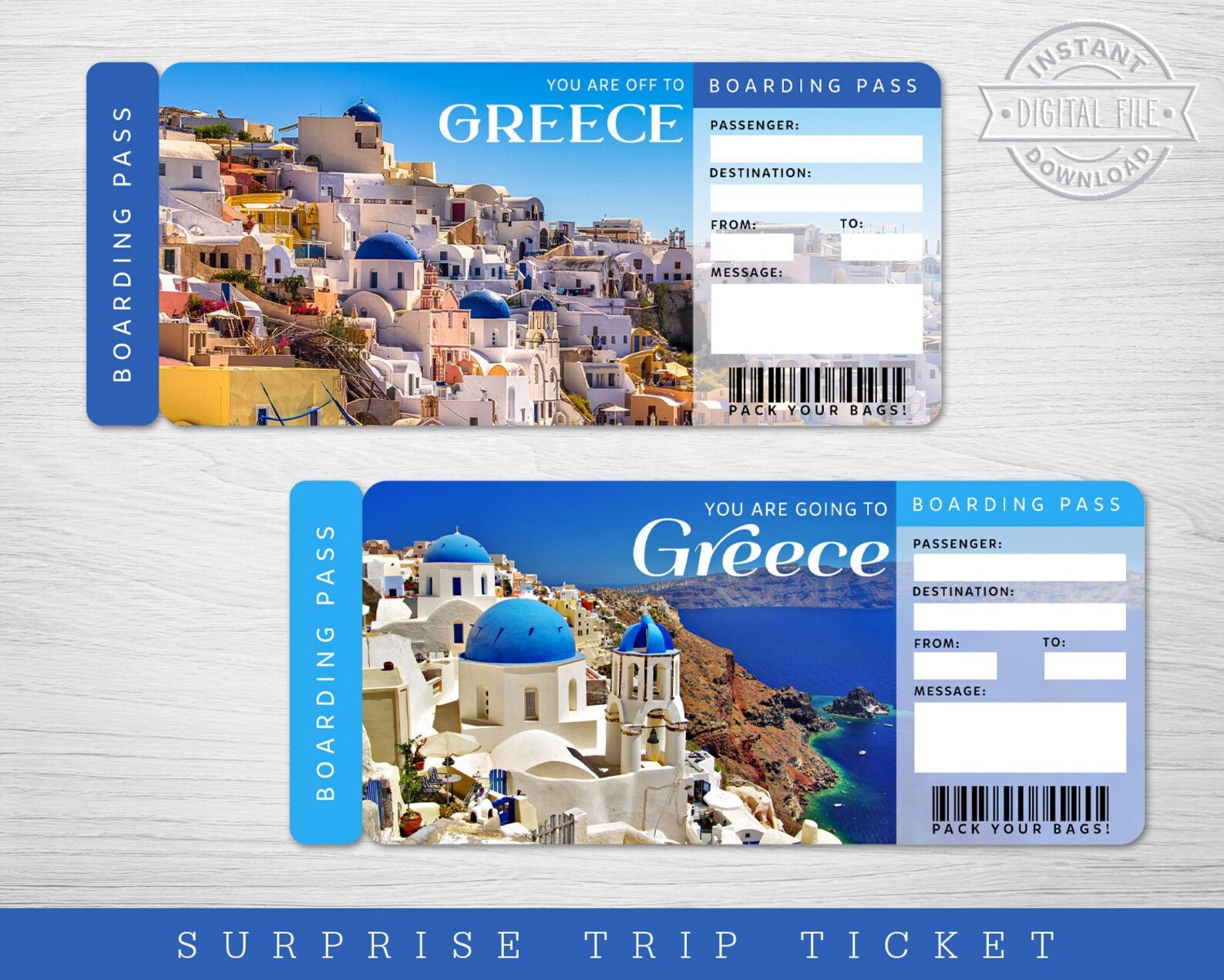 Digital GREECE Surprise Trip Gift Ticket Santorini Printable Etsy