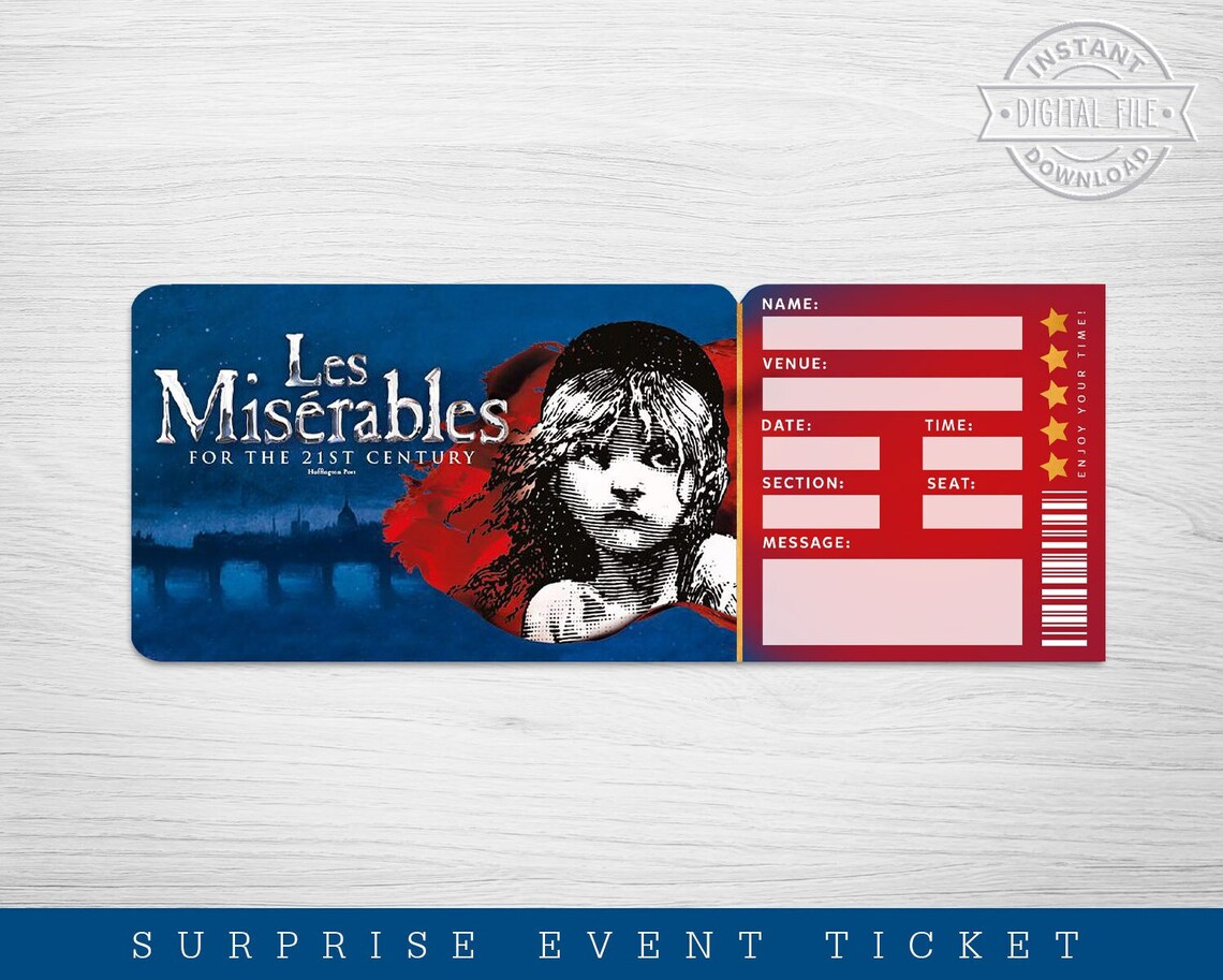 Printable Les Miserables Broadway Surprise Ticket Musical | Etsy
