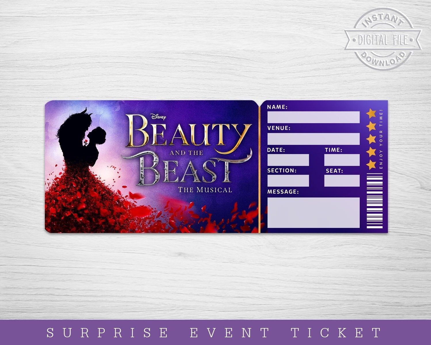 Beauty and the Beast Ticket Etsy
