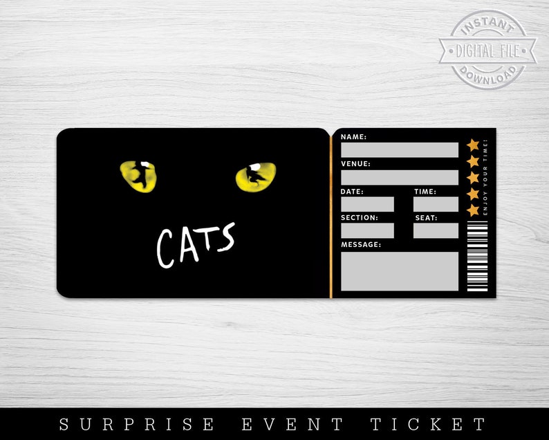 Printable CATS Broadway Surprise Ticket Cats the Musical Etsy
