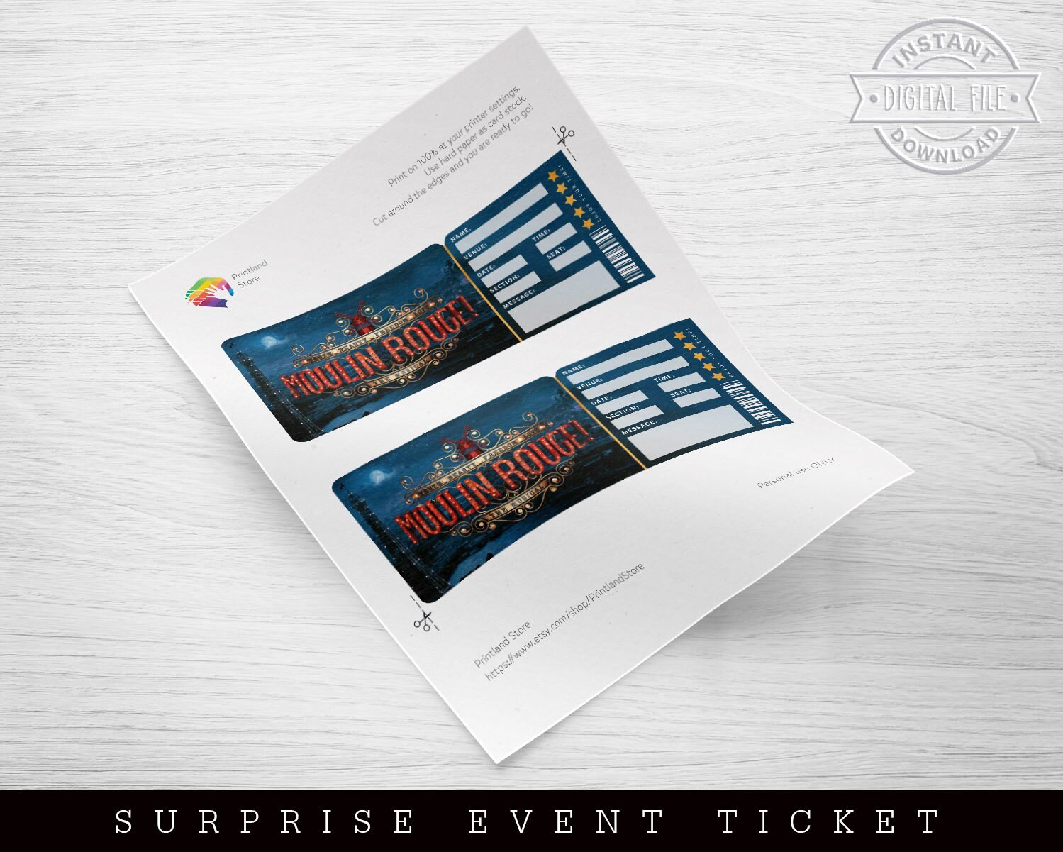 Moulin Rouge Ticket Printable Surprise Gift Reveal -  Israel