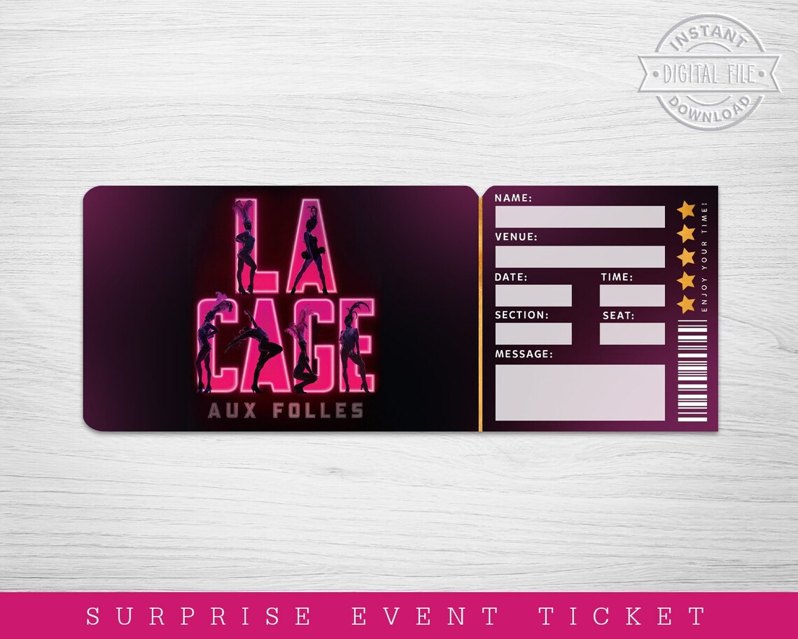 Printable La Cage Broadway Surprise Ticket La Cage Musical Etsy