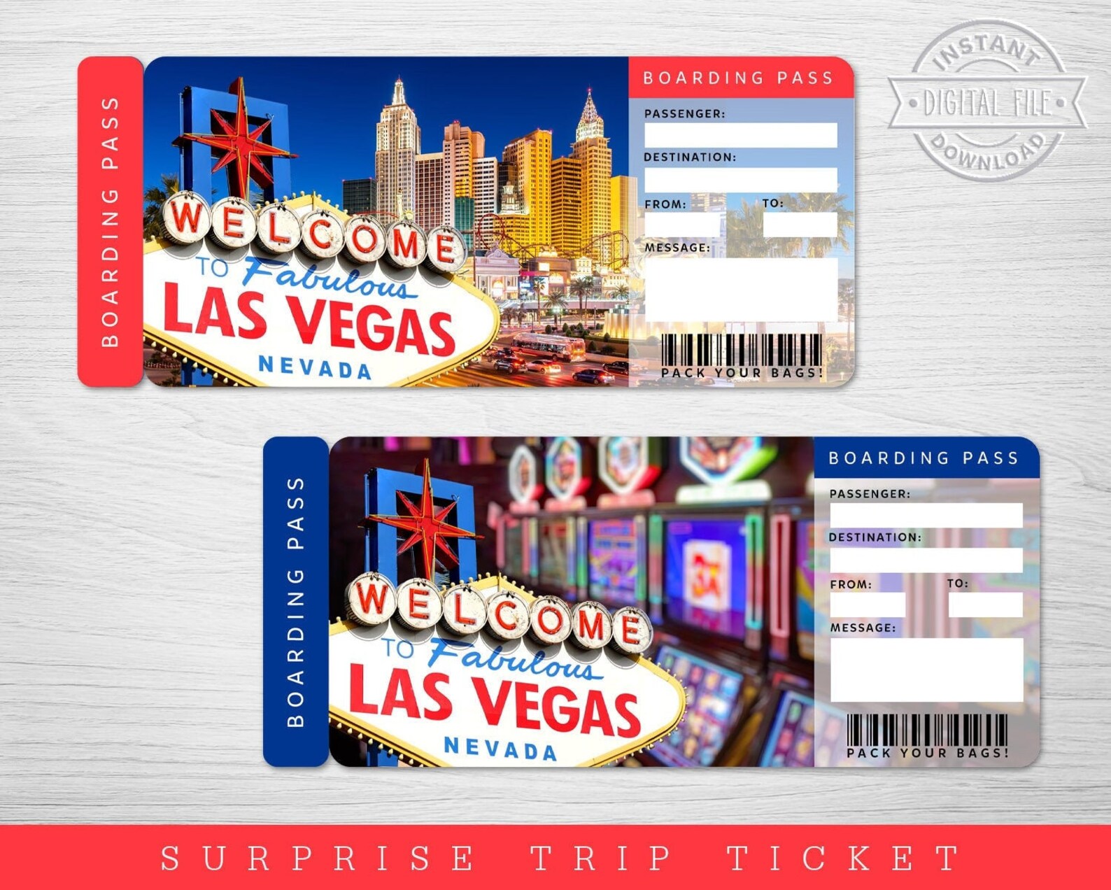 Digital LAS VEGAS Surprise Trip Gift Ticket Printable Etsy