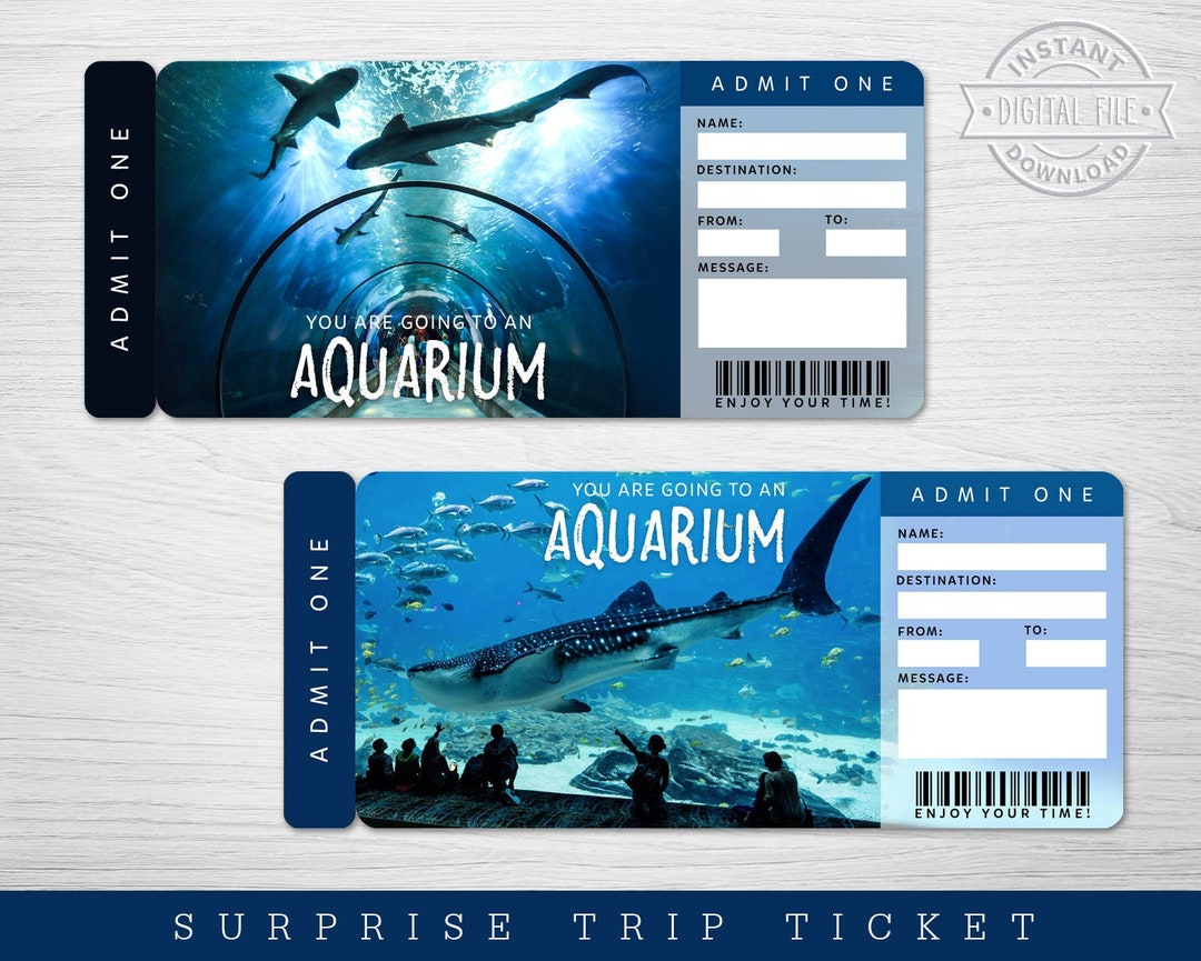Printable Aquarium Surprise Ticket Editable Aquarium Gift Etsy