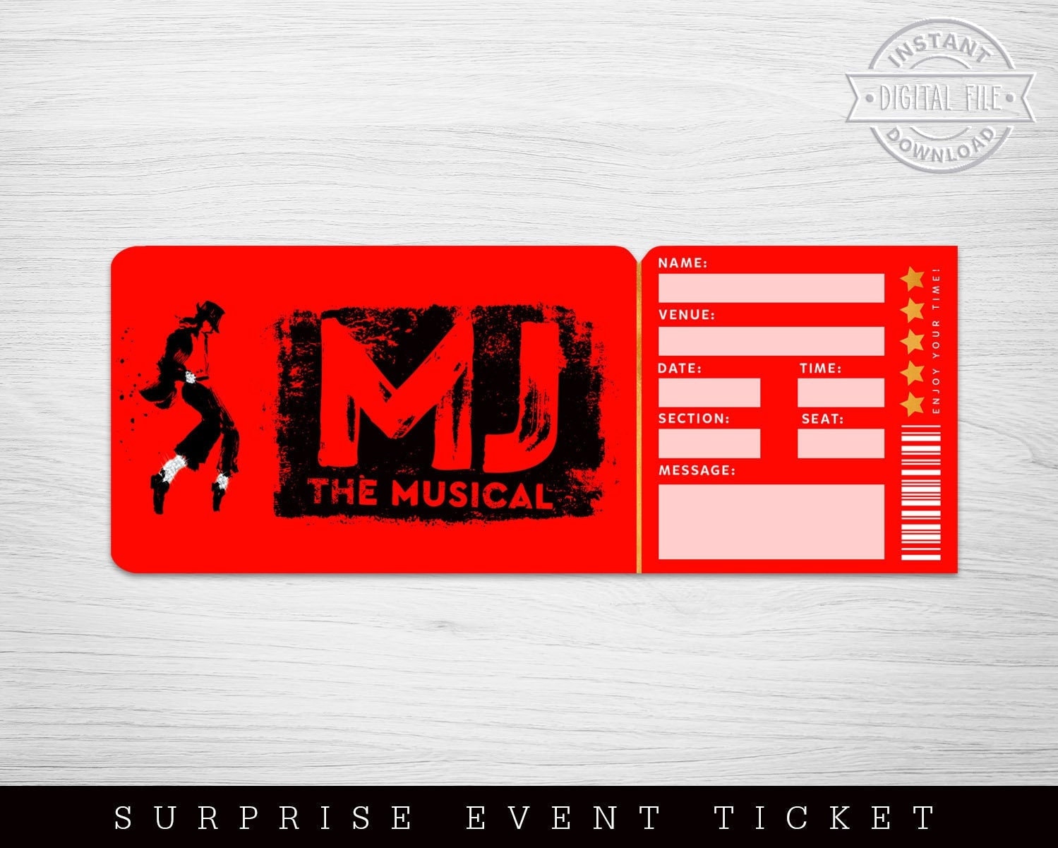 Printable MJ Broadway Surprise Ticket MJ the Musical Etsy
