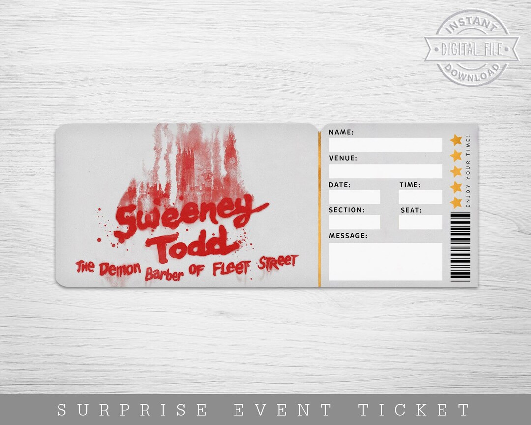 Printable Sweeney Todd Broadway Surprise Ticket Musical Etsy