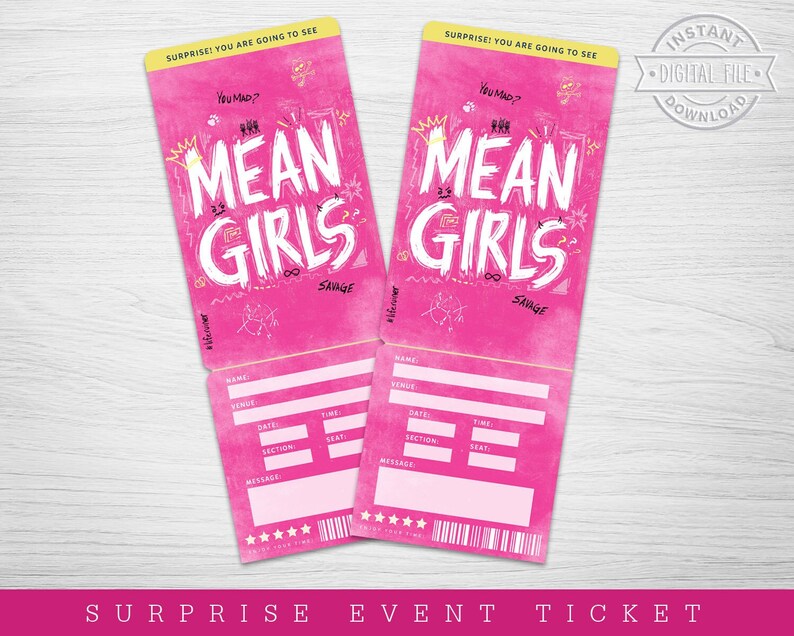 Printable Mean Girls Broadway Surprise Ticket Mean Girls the Etsy