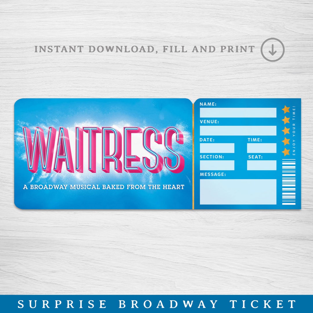 Printable Waitress Broadway Surprise Ticket, Musical Collectible